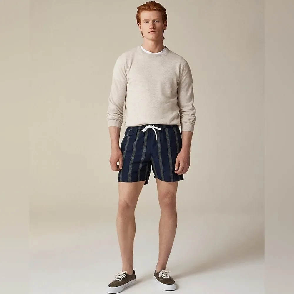 J Crew NWT Men’s 6” Swim Trunk Size Small Cotton Nylon Blend in Dobby Stripe